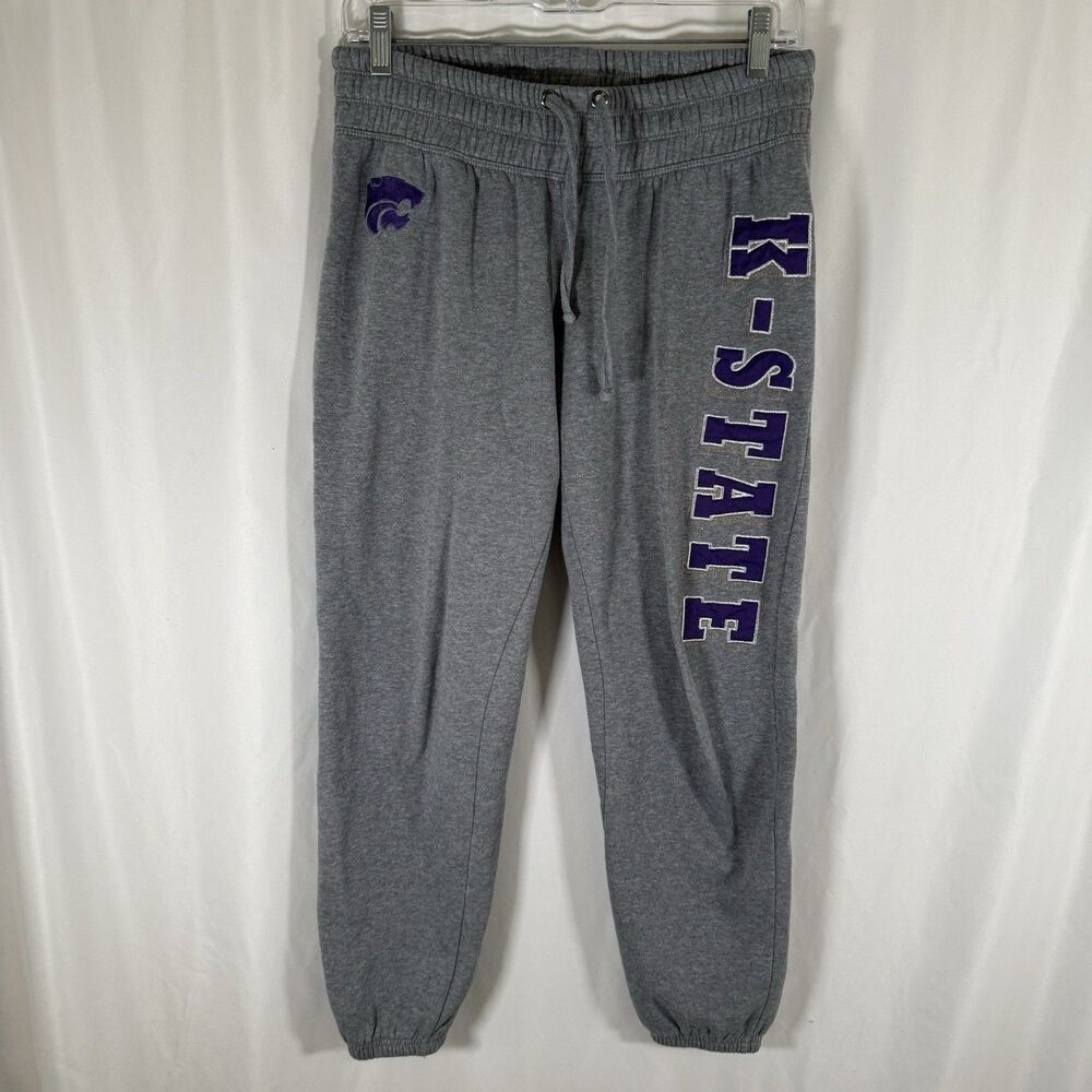 K State Wildcats Sweatpants Women Medium Grey Fleece Lined Drawstring Colosseum